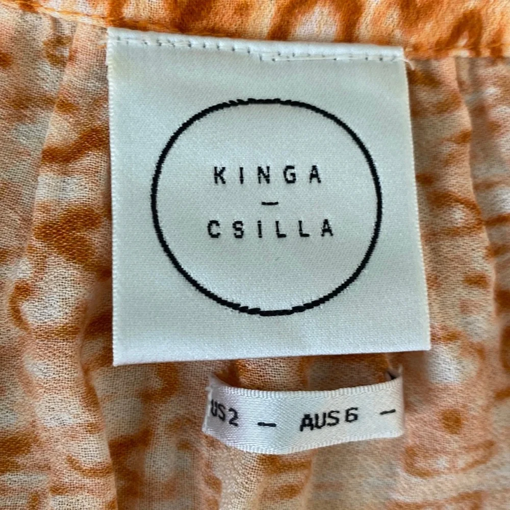Anthropologie Kinga Csilla Sera Cropped Blouse in Orange Leopard Print - 2